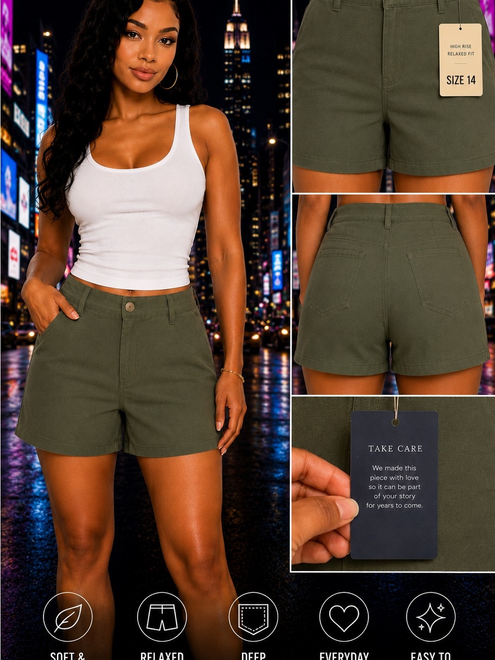 The Hanger Olive Green High-Rise Pleated Relaxed Women's Shorts